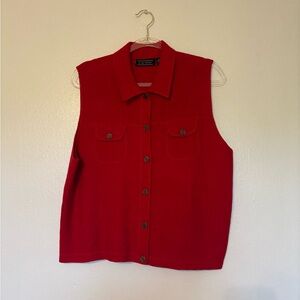 Vintage ELITE SPORT Red Wool Sleeveless Button-Down Collared Vest